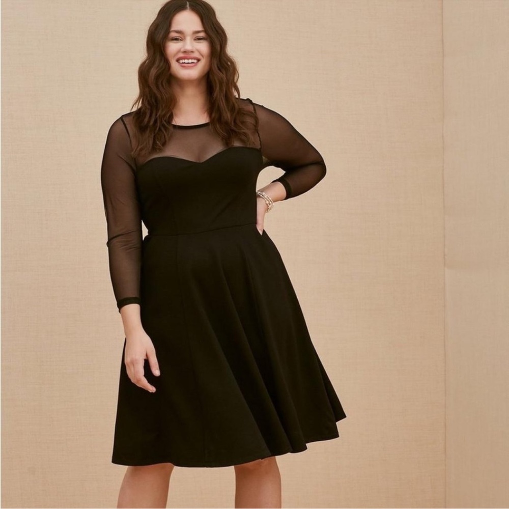 Torrid Black Midi Cocktail Dress Mesh Sleeve 24